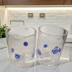 2 Anthropologie Style Greek Evil Eye Mal De Ojo Lampwork Old Fashioned Glasses